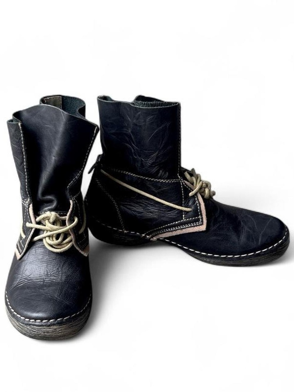 Bernie Mev Hanzel Black Leather Lace-Up Ankle Boots Booties Size Women 7